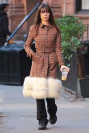 Emily Ratajkowski Channels Mrs. Claus in Chic Plaid Fur-Trimmed Coat