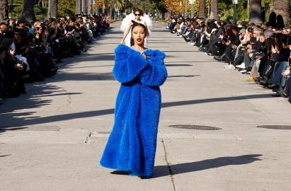 Cardi B Shuts Down Balenciaga Catwalk in Oversize Blue Faux Fur Coat
