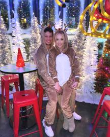 Patrick Mahomes, Wife Brittany Twin in Reindeer Onesies at Holiday Bash