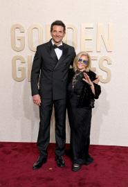 Bradley Cooper Makes His Mark on 2024 Golden Globes Red Carpet With His Mom