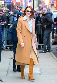 Emma Stone Is a Classic Beauty in a Camel Coat