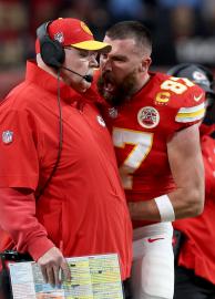 Travis Kelce Screams at Chiefs Coach Andy Reid at Super Bowl