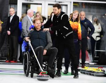 Prince Harry and Michael Buble Train for Curling at Invictus Games Training