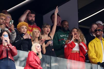 Taylor Swift Chugs Her Drink as She Watches Travis in Super Bowl 2024