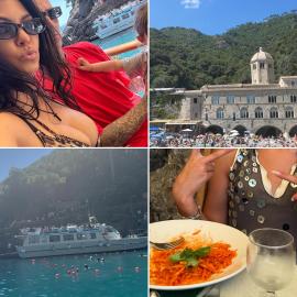 Kourtney Kardashian Rocks Plunging Leopard Swimsuit in Family Photos